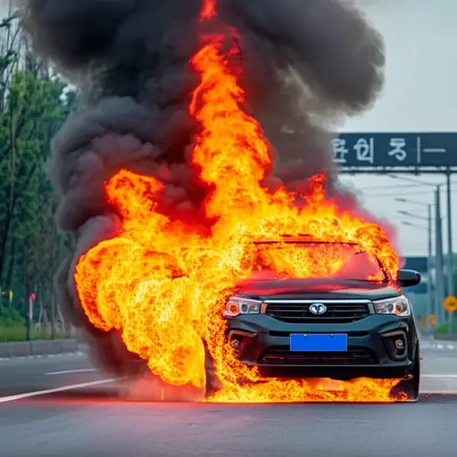 我看到一辆燃烧的汽车。