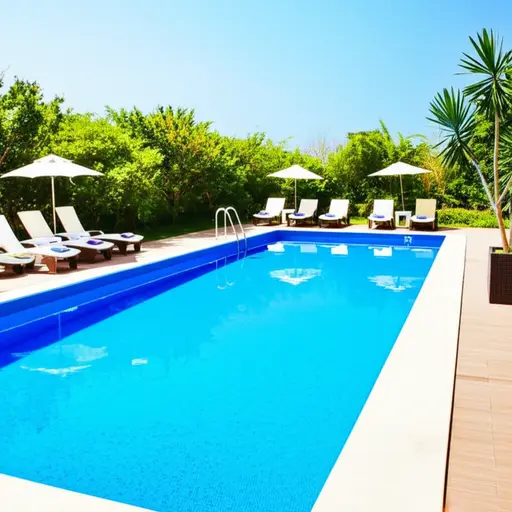 我们有一个户外游泳池。