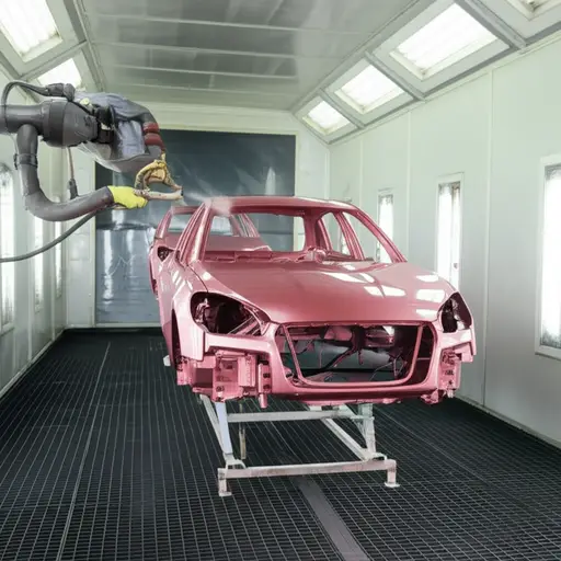 他们使用机器人给汽车喷漆。