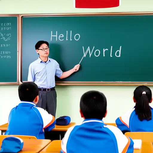 那个戴眼镜的老师教我们英语。