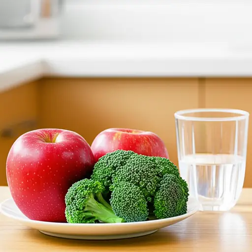 为了保持健康，你应该吃大量的水果和蔬菜，例如苹果和西兰花。