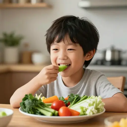 吃蔬菜对孩子健康成长很重要。