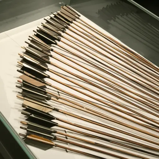 博物馆的藏品包括古代的弓和箭。