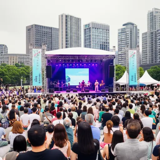 他们在城市广场举办了一场户外音乐会。