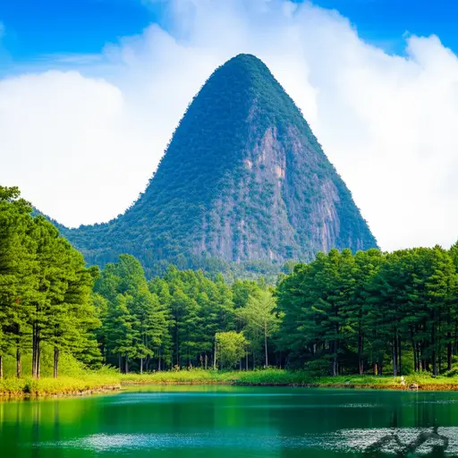 那座山后面有一个湖。