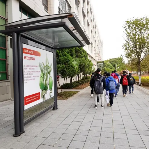 学校附近有一个新的公交车站。