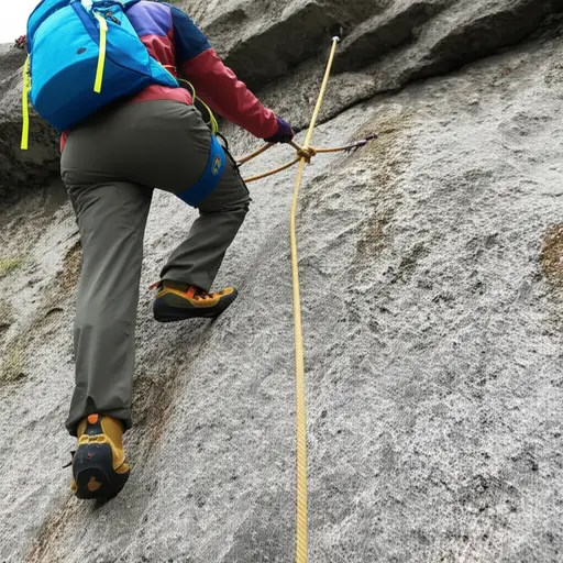 爬山时使用粗绳子以获得更好的支撑。