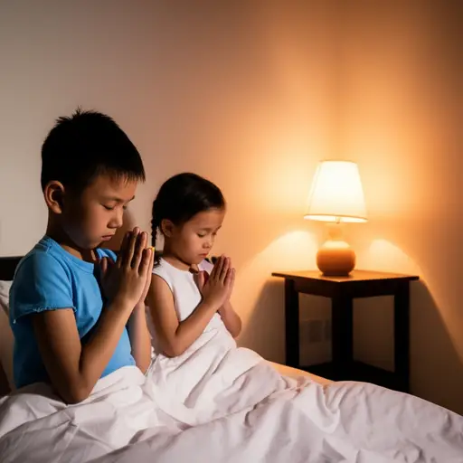 每天晚上，孩子们都会在睡觉前祈祷。