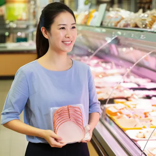 她从熟食店买了一些火腿。