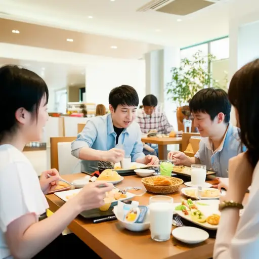 我们通常在餐厅吃早餐。