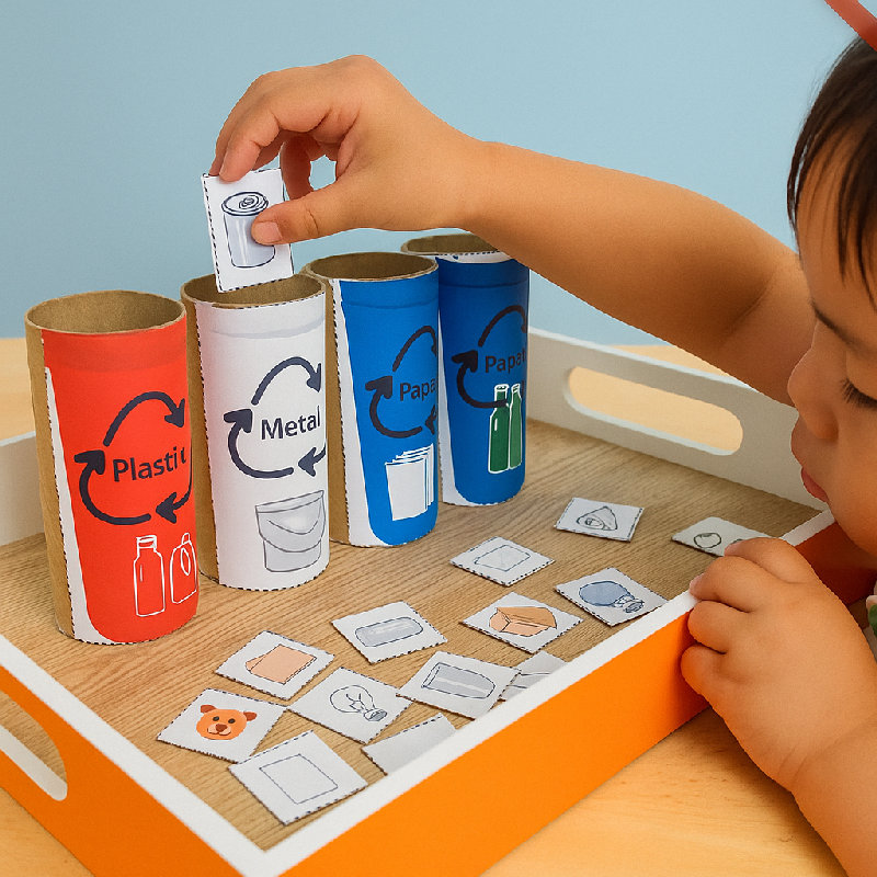 他在分类回收物品。