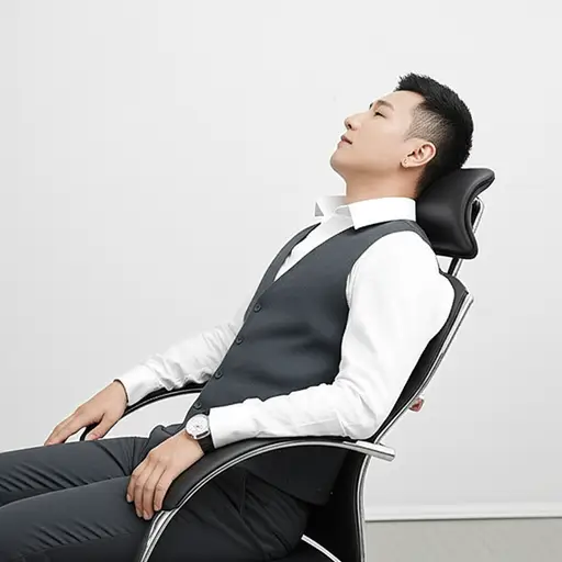 他靠在办公椅的靠垫上。
