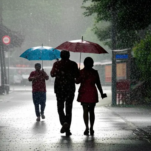 尽管下着大雨，我们还是设法穿过去了。