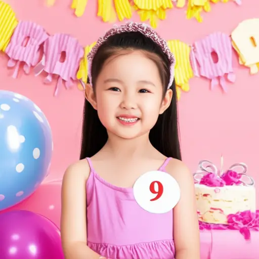 生日女孩戴着一个上面有九的徽章。