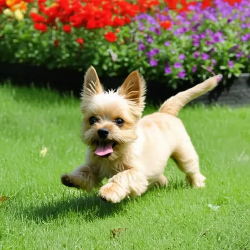 我的小狗在花园里追着自己的尾巴跑，真是疯了。