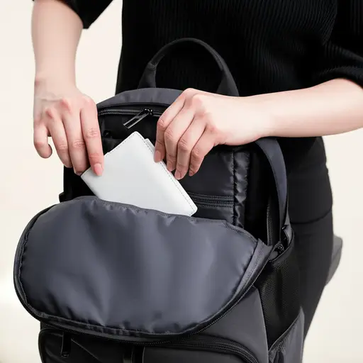 她把钱包放进了背包的内袋里。