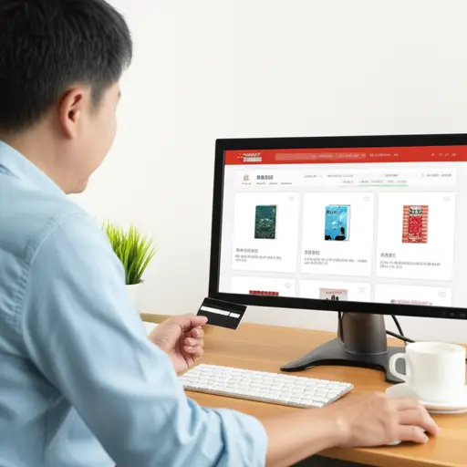 我爸爸用信用卡在网上买书。