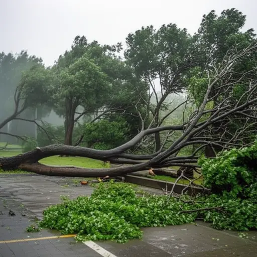 暴风雨期间，几根大树枝掉了下来。