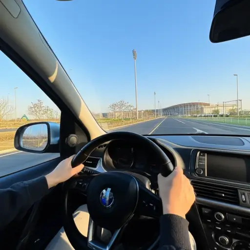 我跳进车里，直接开车去了体育场。