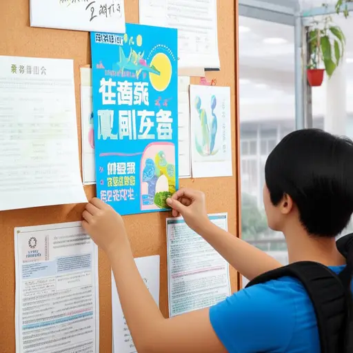 我们把新海报贴到公告板上吧。