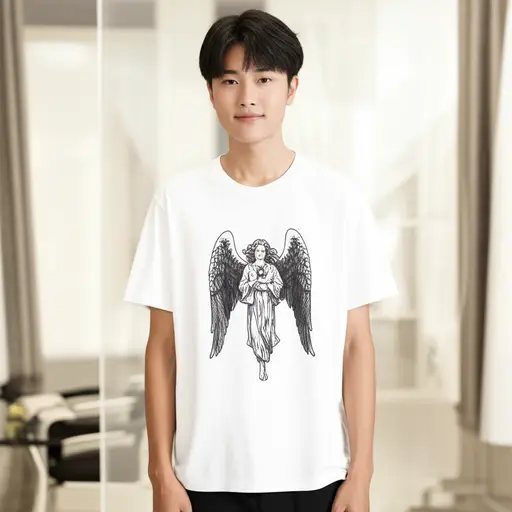 我喜欢穿一件印有天使图案的上衣，那是我母亲给我买的生日礼物。