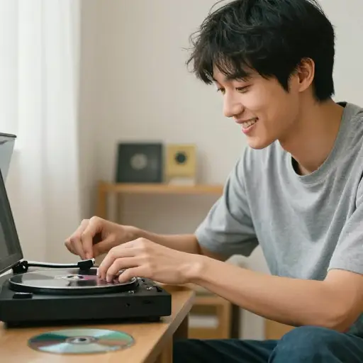 我用CD播放器听我最喜欢的歌曲。