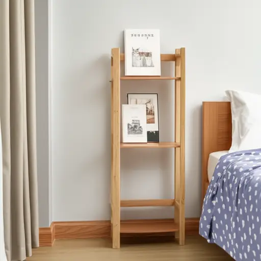 我的书在床和书桌之间的架子上。