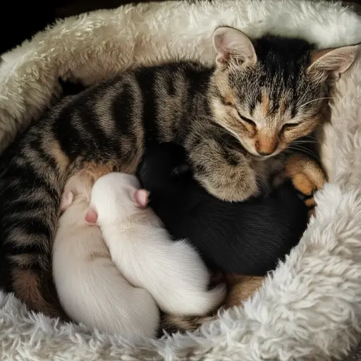 我的猫刚生了三只小猫。