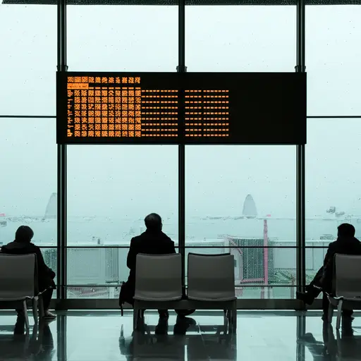 我们的航班因大雨延误了。