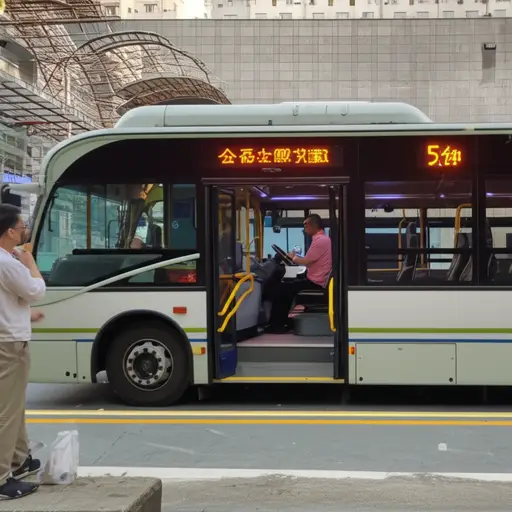 公共汽车五分钟后离开。