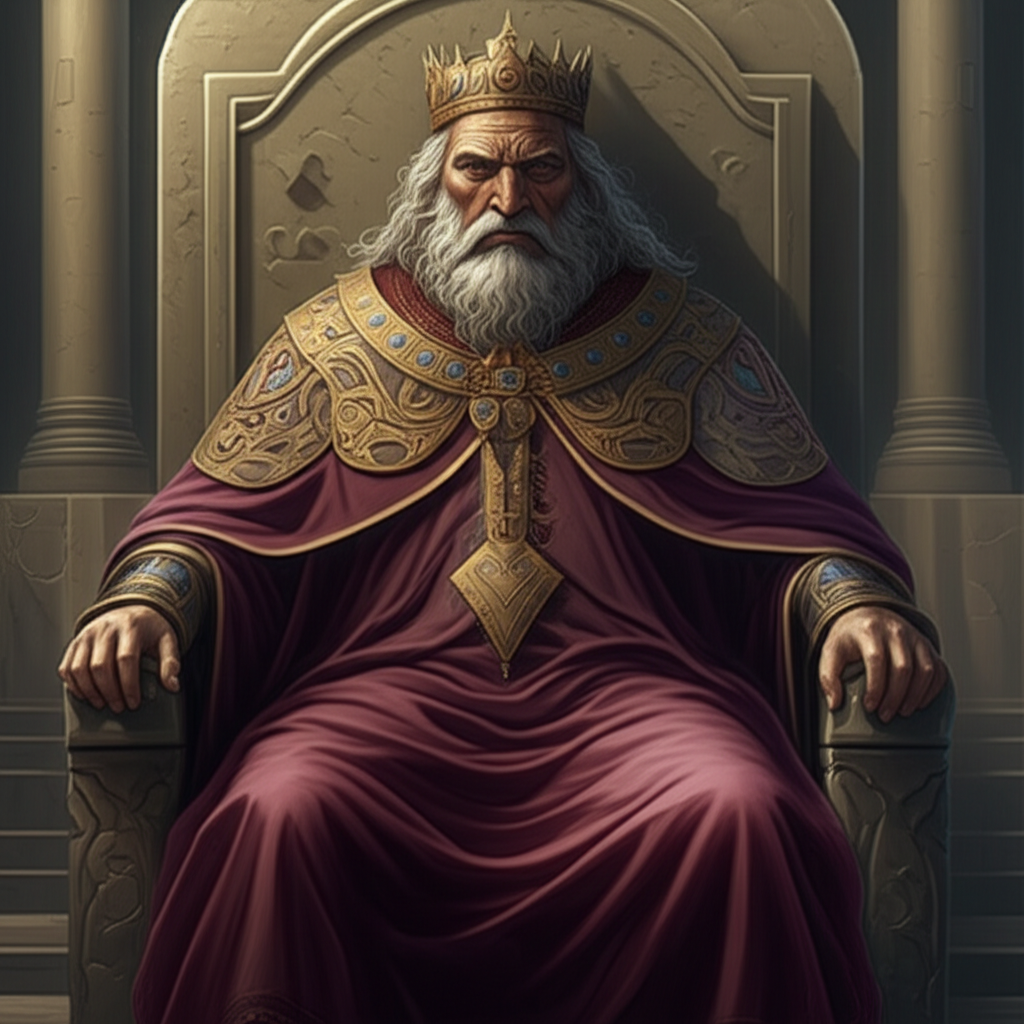 国王坐在他的宝座上。