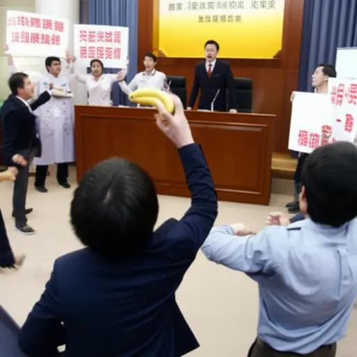 会议被一群抗议者打断，他们向演讲者大喊并扔水果。