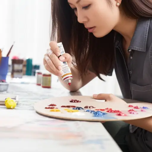 她从颜料管里挤出了最后一点颜料。