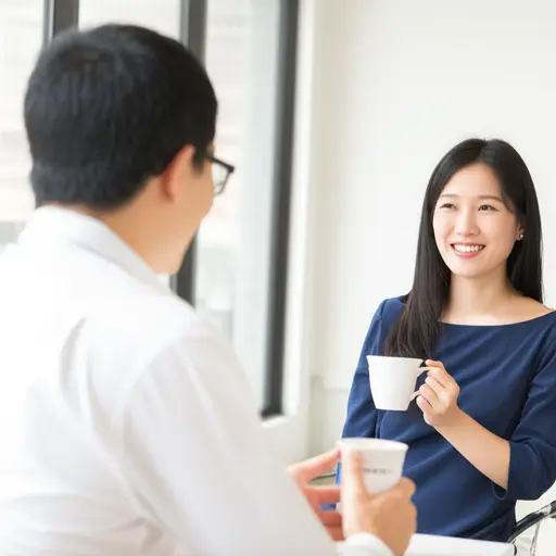 我问他能不能帮我带杯咖啡，他说'好的'。