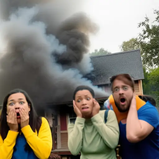 看到烟从屋顶涌出，我们感到震惊。