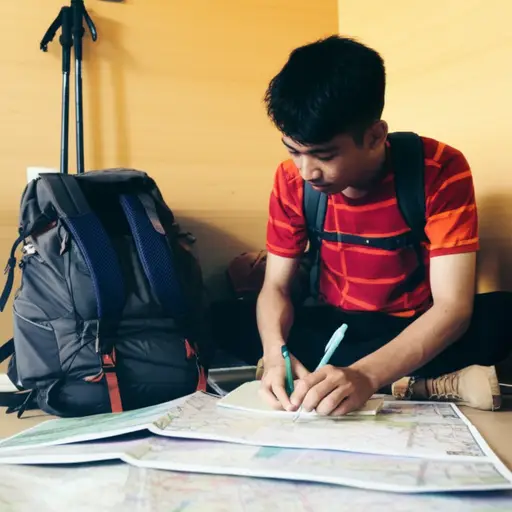 这位旅行者入住青年旅社，并立即开始规划第二天的徒步行程。