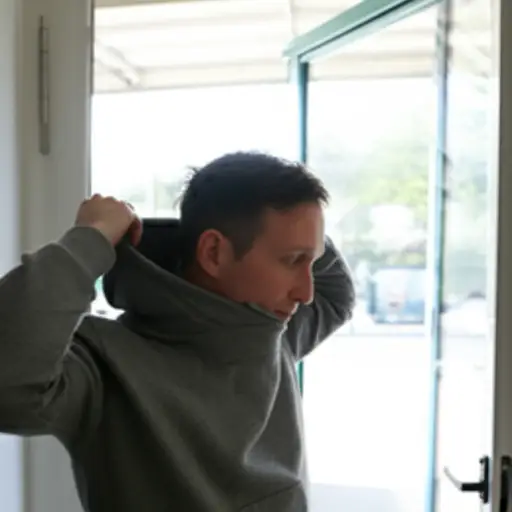 在出门散步前，他迅速套上了一件温暖的套头衫。