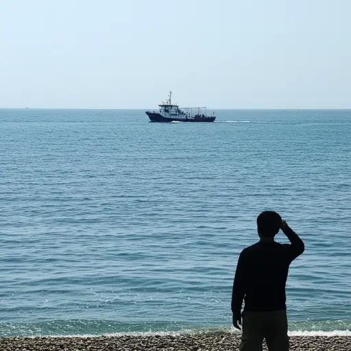 海上的一艘船引起了他的注意。